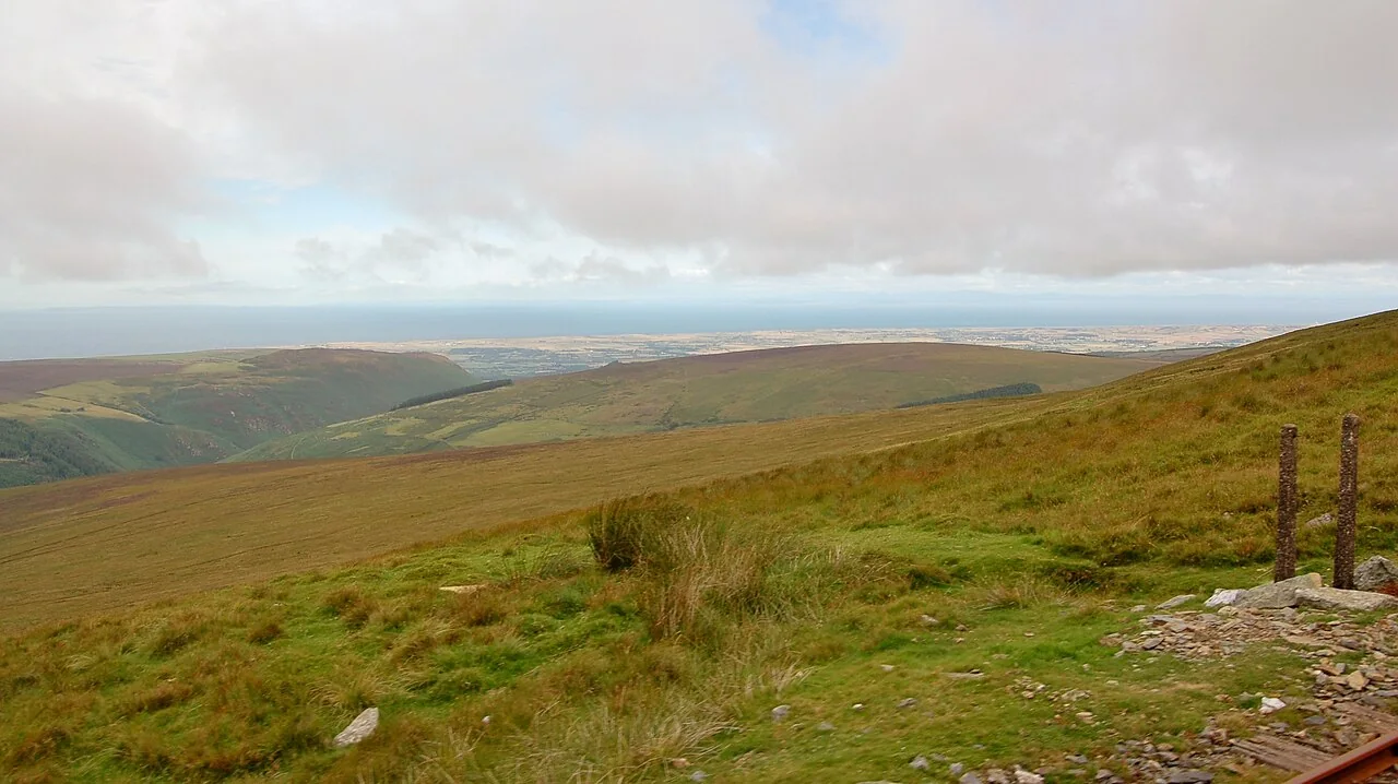Upland landscape seen from the Snaefell Mountain Railway